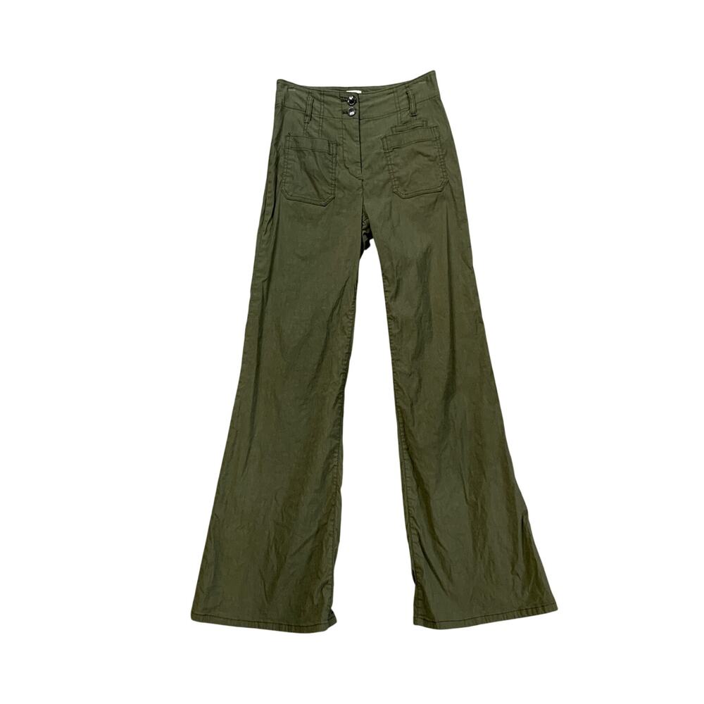 Maeve Pants Womens 26 Avocado The Junie Jean Linen Blend Wide Leg Patch Pocket